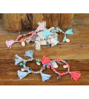 Lot 5 Bracelets Perle Pompom Elastique